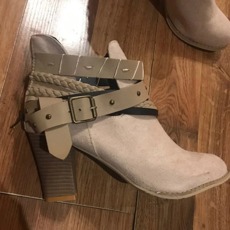 Buckle Strap Heels Ankle Boots