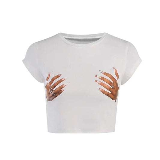 Hands On Me Graphic Print Cropped Tee