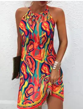 Women's Printed Sleeveless Hollow Dress