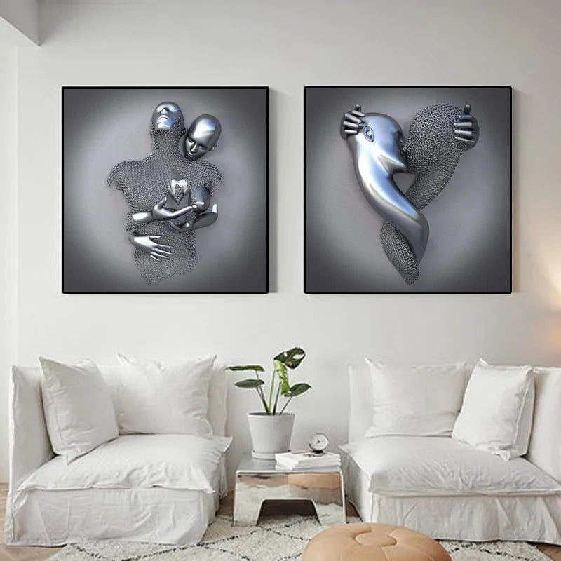 Metal Figure Statue Art Canvas Painting