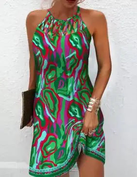 Women's Printed Sleeveless Hollow Dress