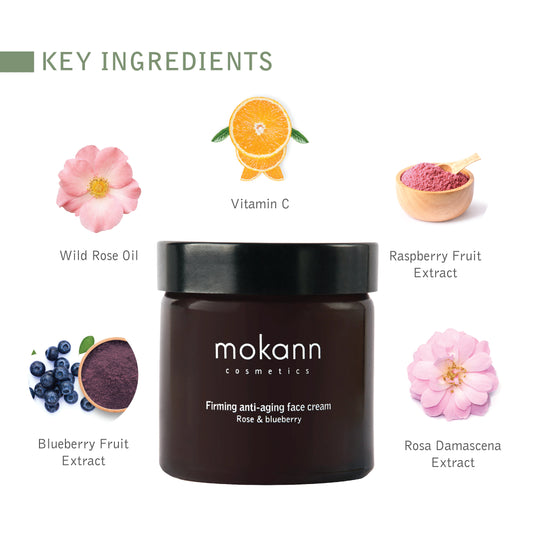 Firming Anti-Aging Face Cream Rose and Blueberry. Deeply Nourish, Moisturize and Clear the Skin. Enriched with Antioxidants and a Blend of Nourishing Oils.