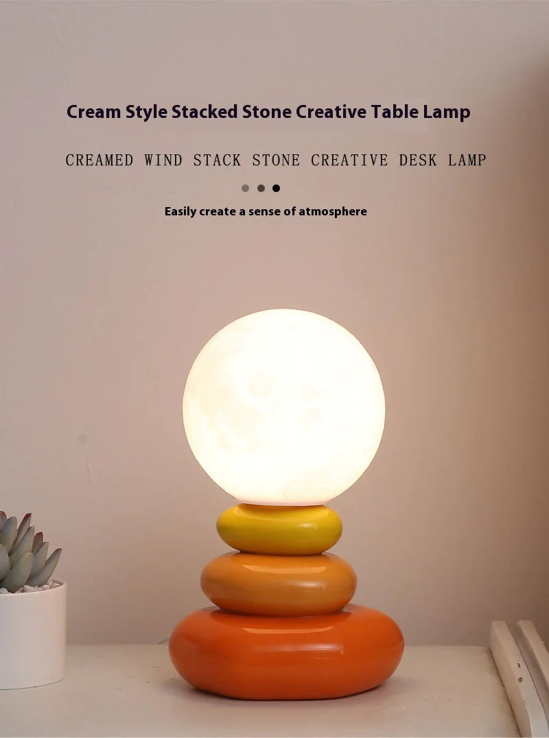 Creative Stacked Stone Bedside Lamp: Colorful Night Light for Bedrooms