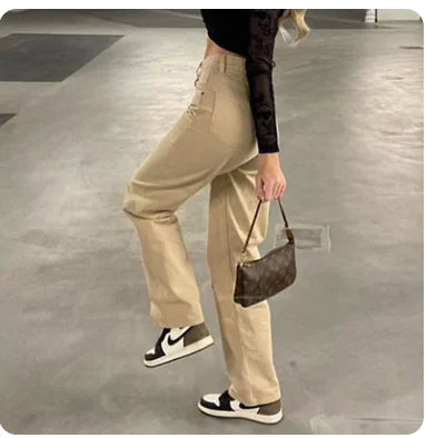 Women’s Khaki Wide-Leg Baggy Jeans