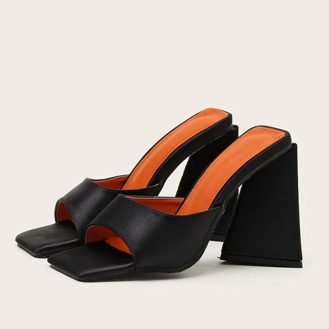 Slides Mules Summer Silk Thick Block Heels