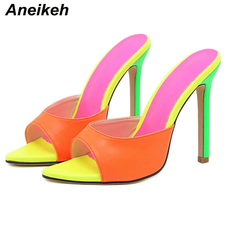 Aneikeh Orange Sandals Mules High Heels